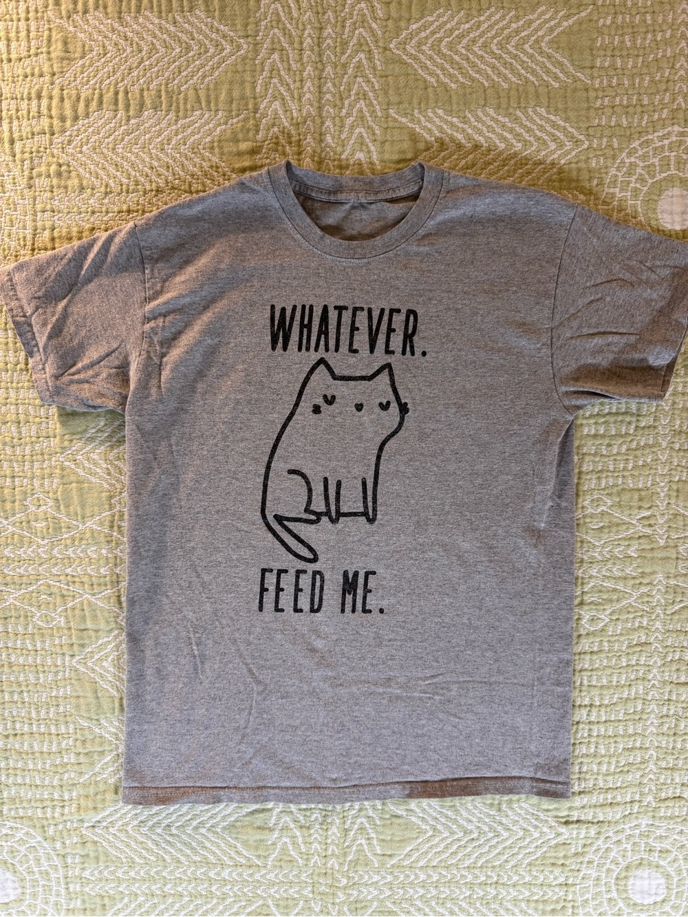 GUC Men’s sz Med Heather Gray Funny “Whatever. Feed Me.” Cat Tshirt